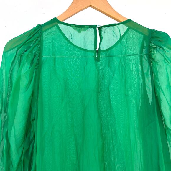 Ali Golden Peasant Dress Kelly Green Sheer Midi XS Sustainable Drop Waist - Picture 9 of 11